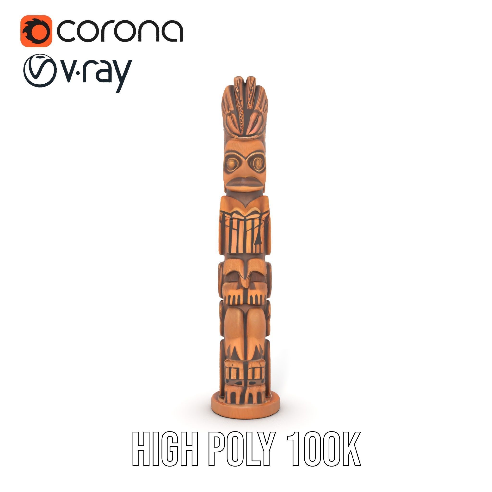 Totem Pole Sculpture Model Pack with Detailed Carvings Low-poly 3D model_15