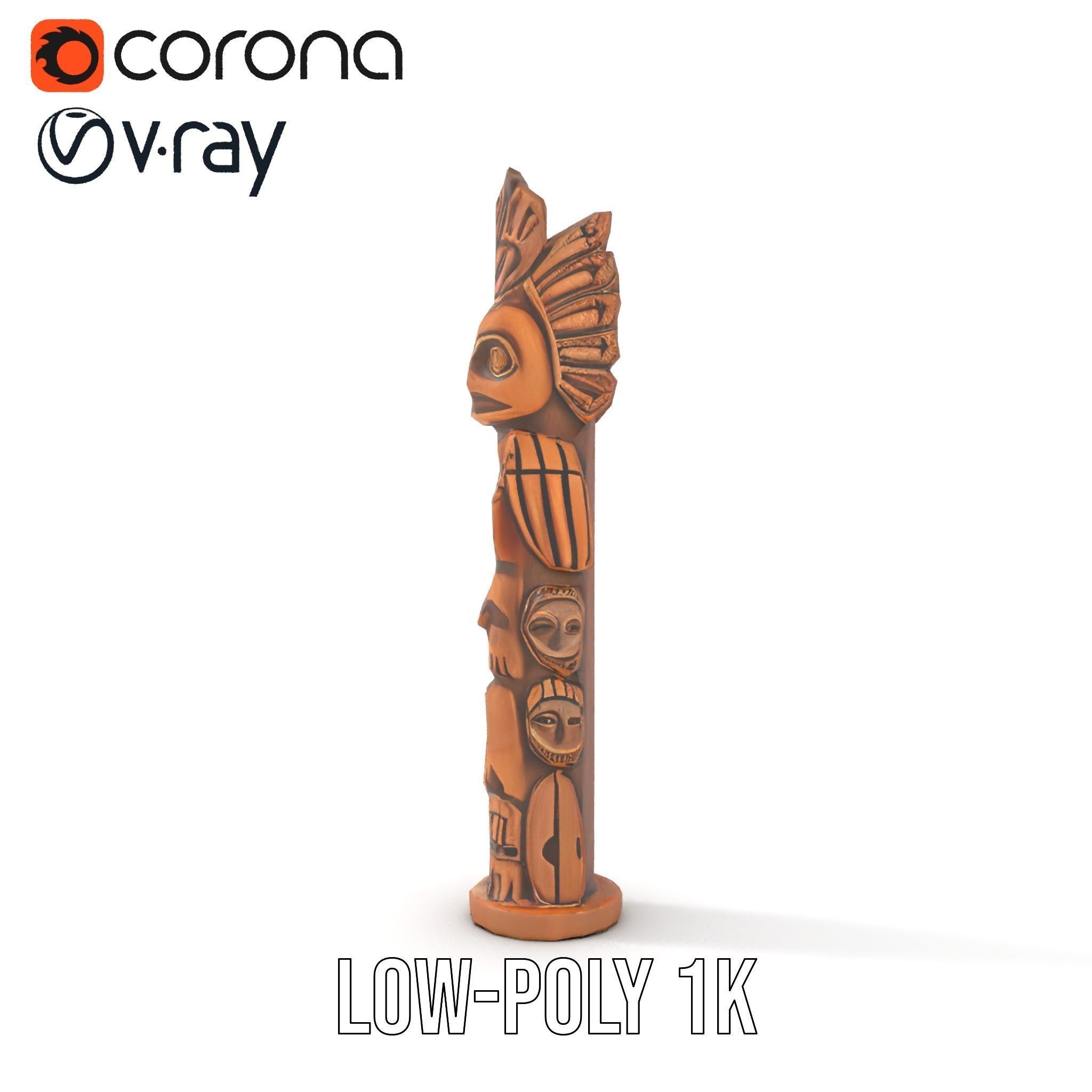 Totem Pole Sculpture Model Pack with Detailed Carvings Low-poly 3D model_8