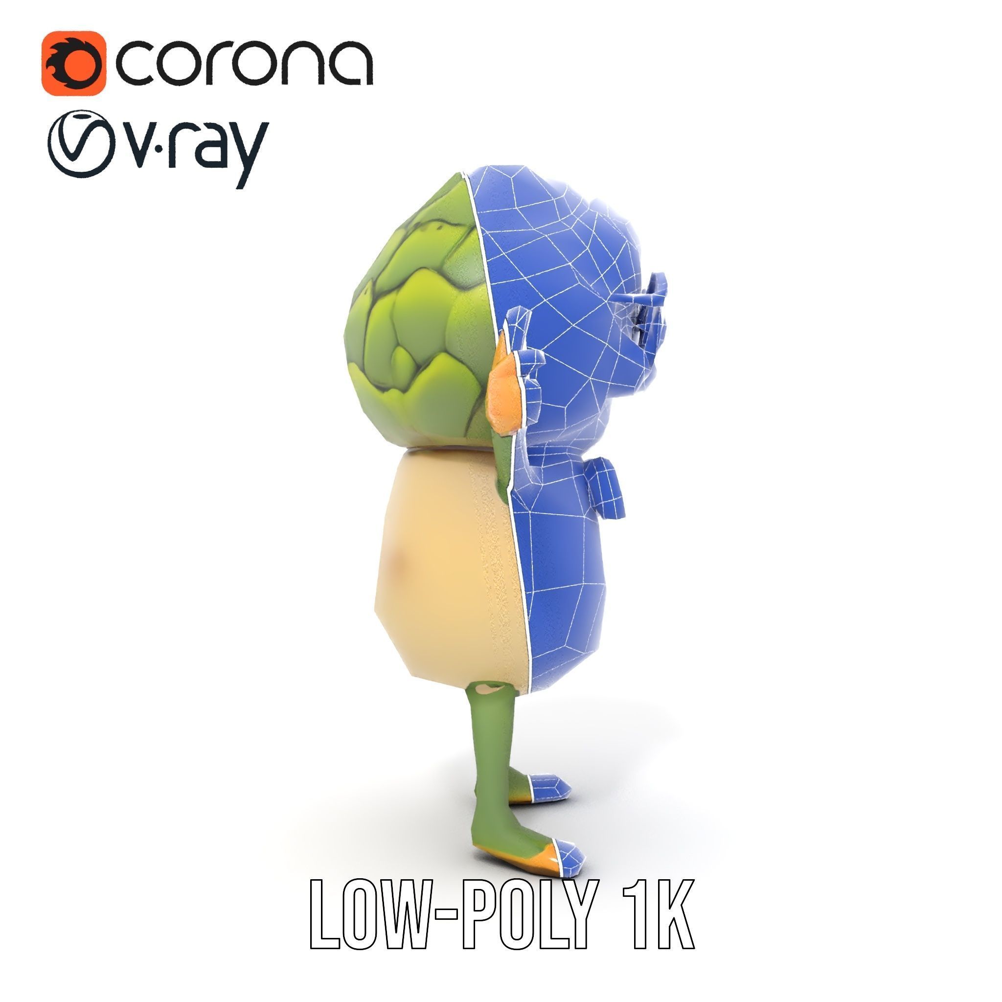 Artichoke Character Rigged and Animated with Glasses and Bowtie Low-poly 3D model_20