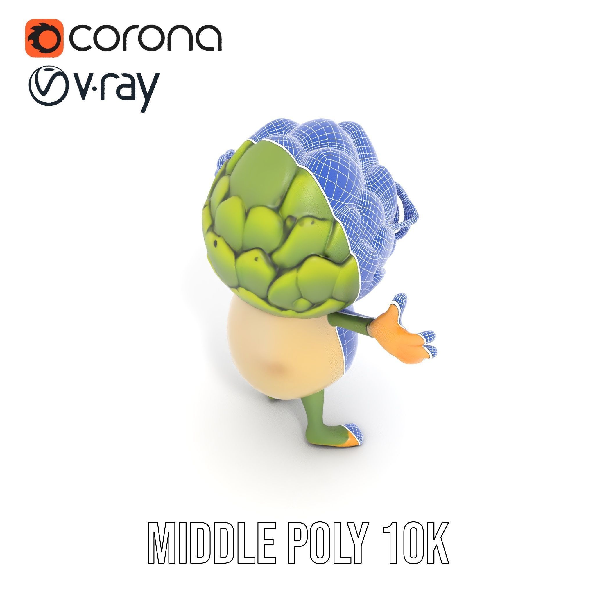 Artichoke Character Rigged and Animated with Glasses and Bowtie Low-poly 3D model_28