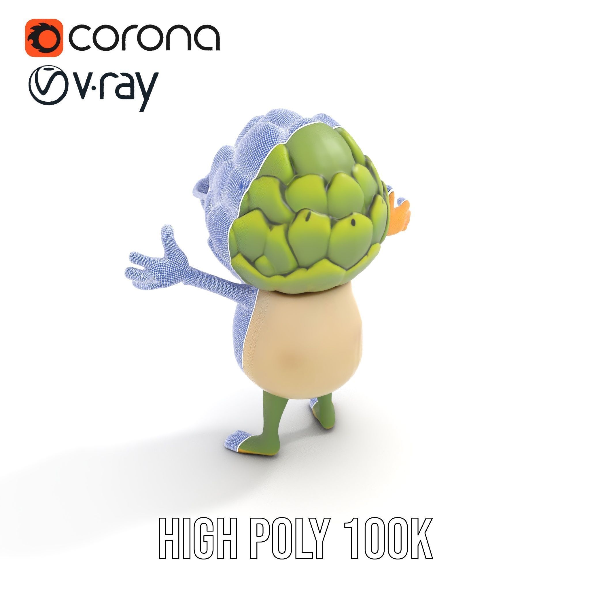 Artichoke Character Rigged and Animated with Glasses and Bowtie Low-poly 3D model_33