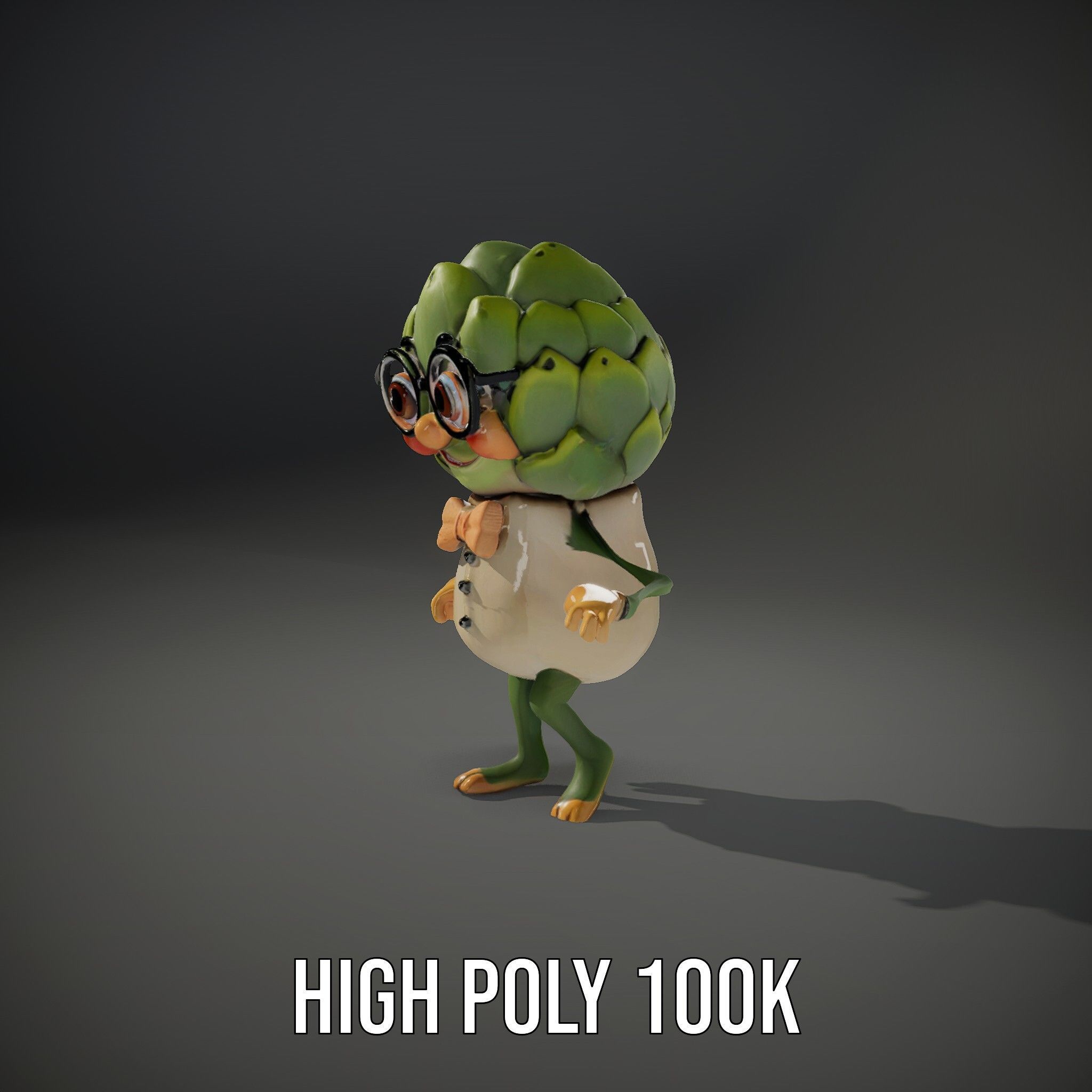 Artichoke Character Rigged and Animated with Glasses and Bowtie Low-poly 3D model_10