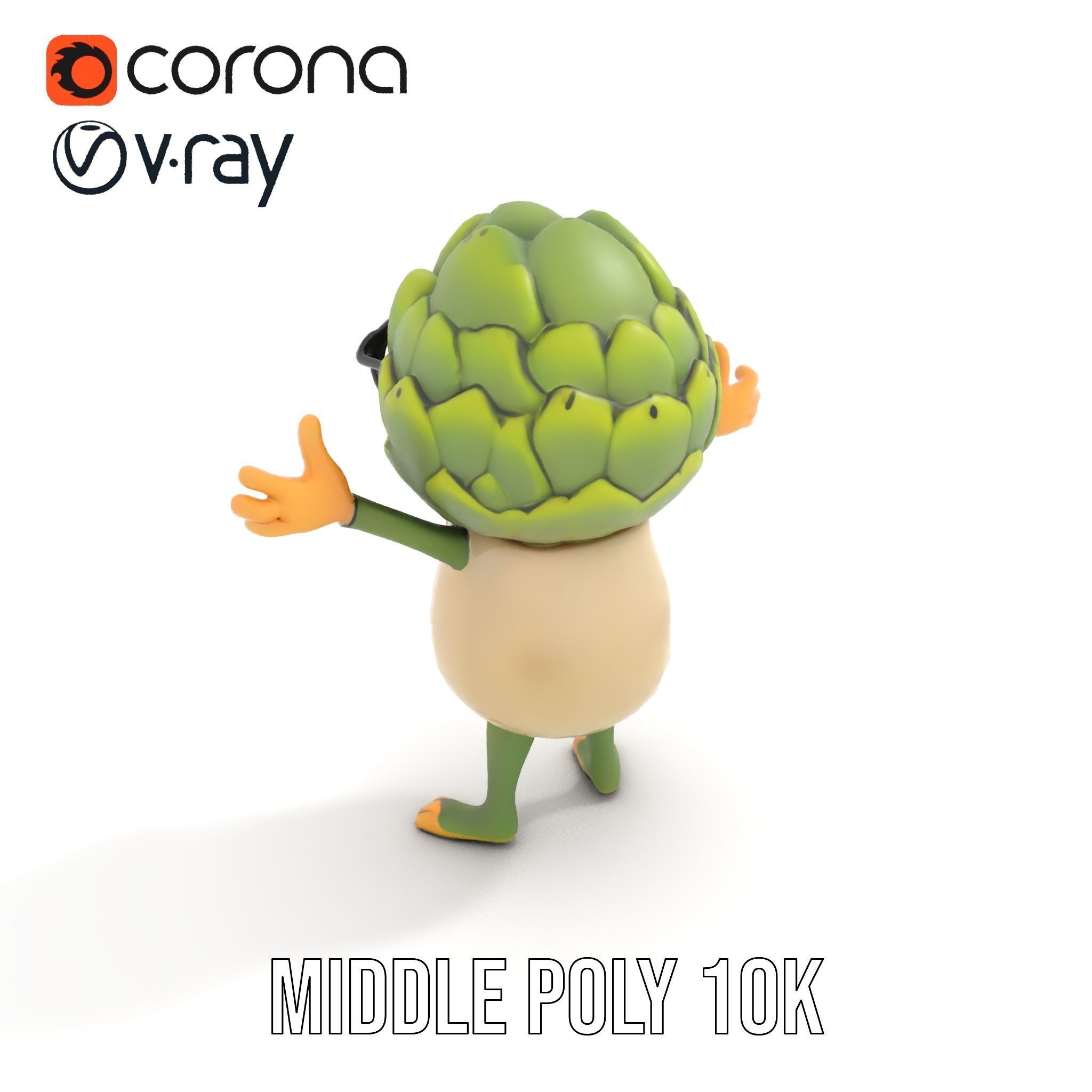 Artichoke Character Rigged and Animated with Glasses and Bowtie Low-poly 3D model_19