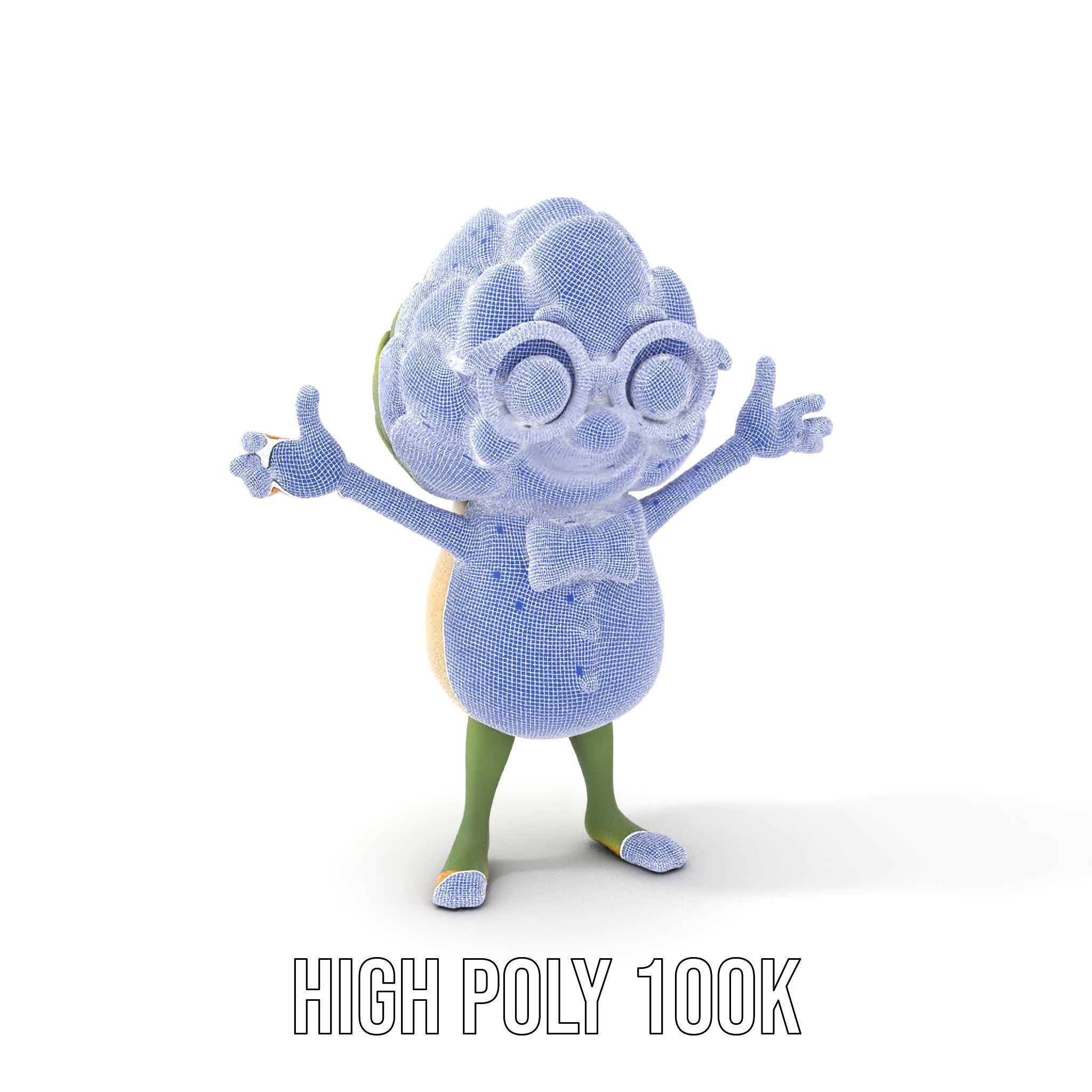 Artichoke Character Rigged and Animated with Glasses and Bowtie Low-poly 3D model_5