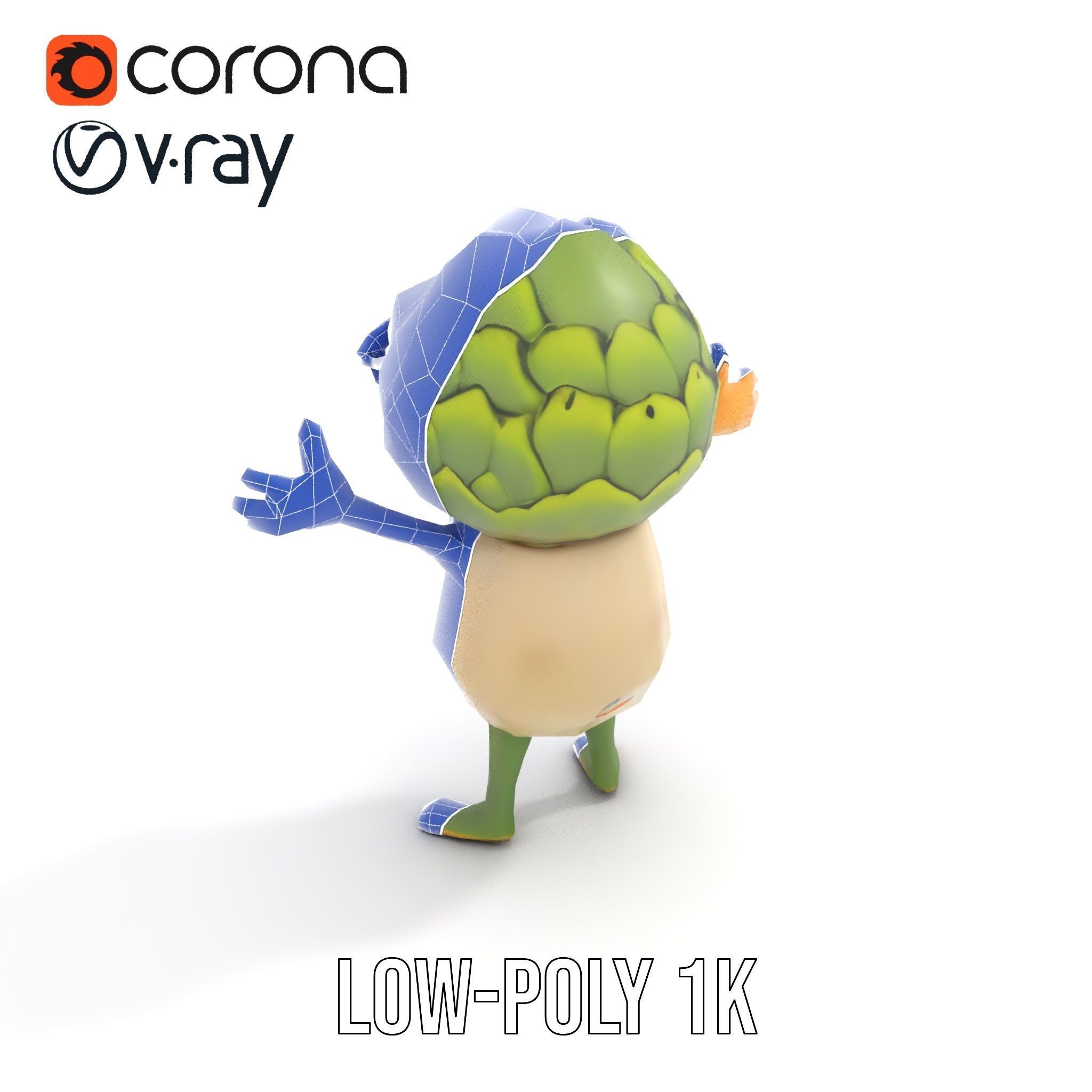 Artichoke Character Rigged and Animated with Glasses and Bowtie Low-poly 3D model_23
