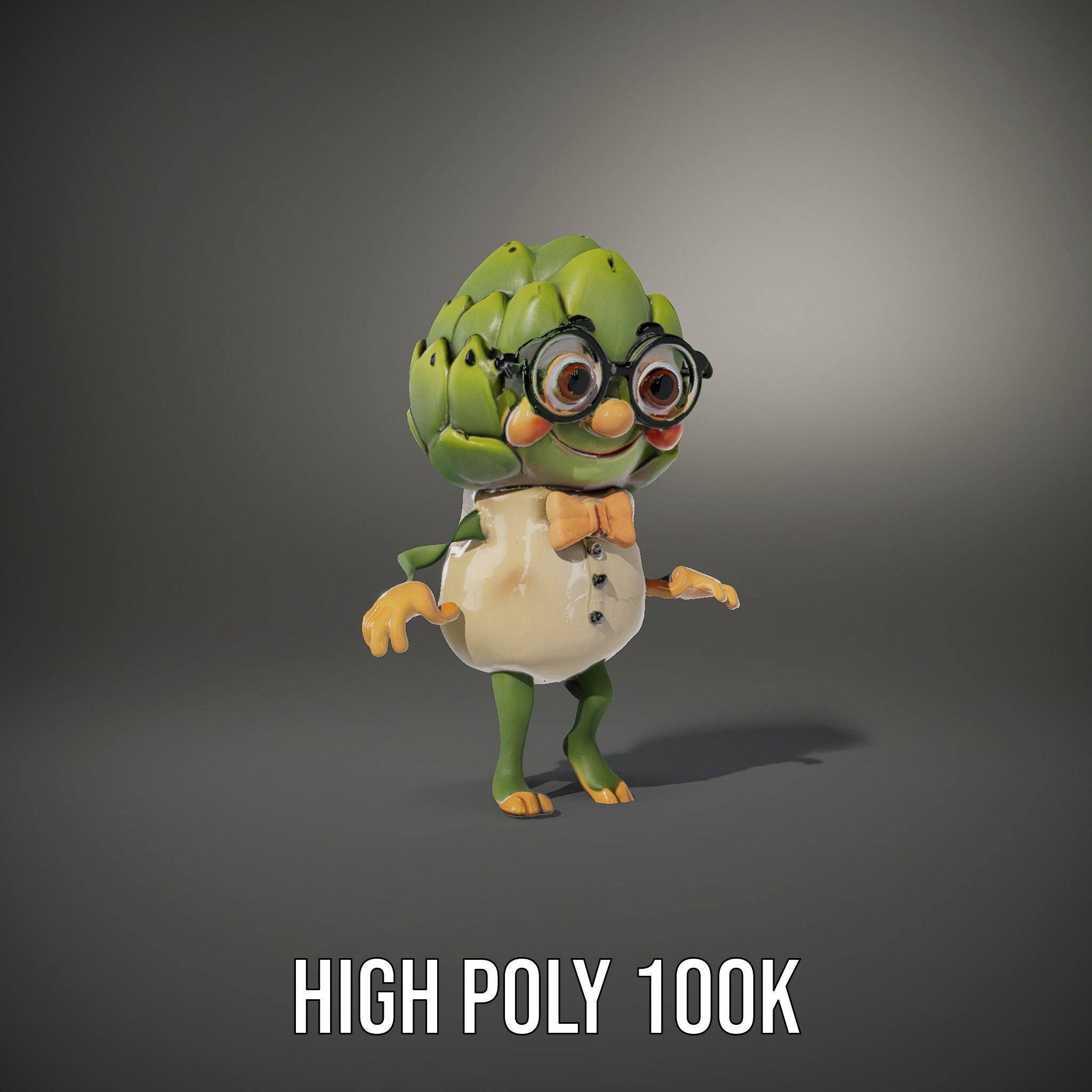 Artichoke Character Rigged and Animated with Glasses and Bowtie Low-poly 3D model_15
