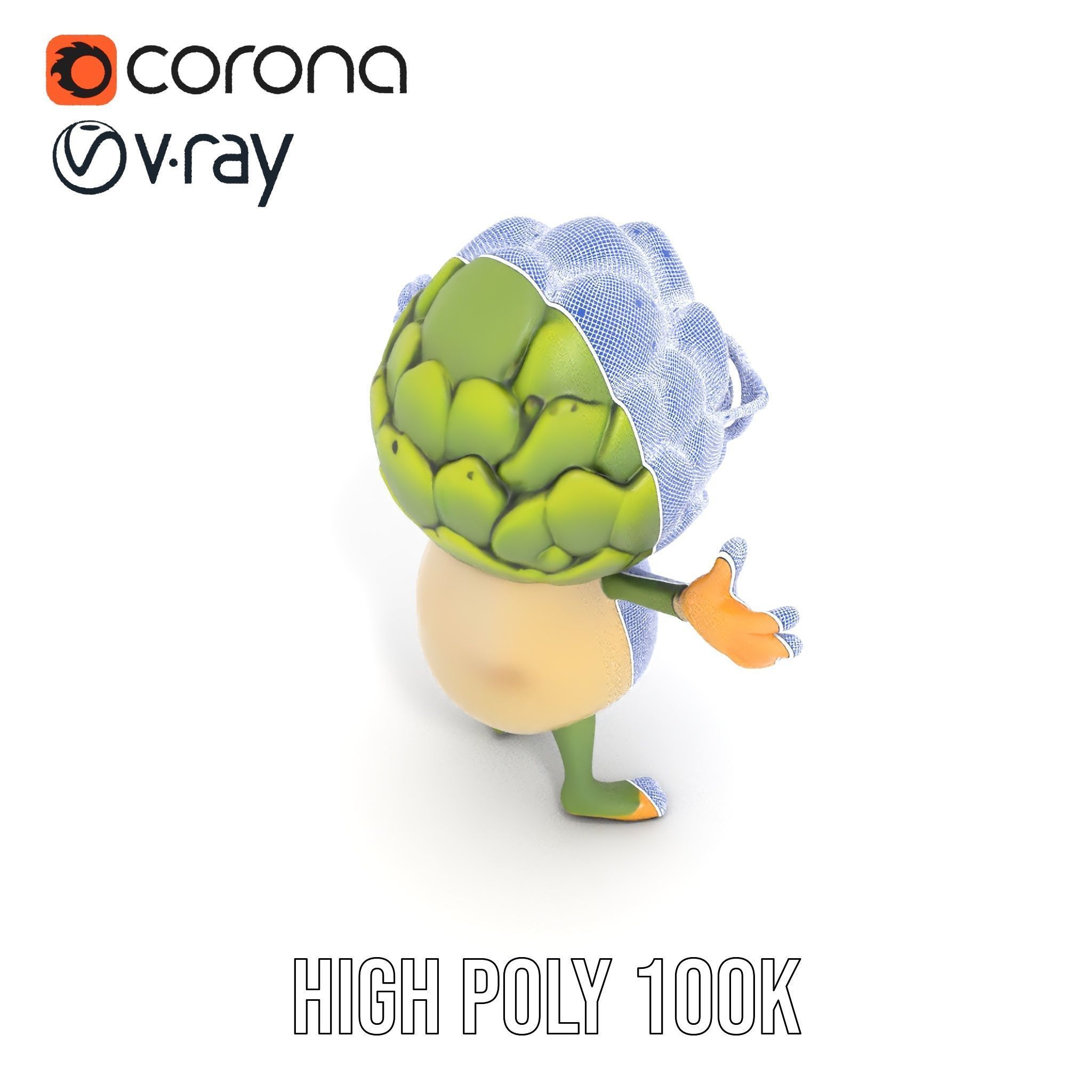 Artichoke Character Rigged and Animated with Glasses and Bowtie Low-poly 3D model_30
