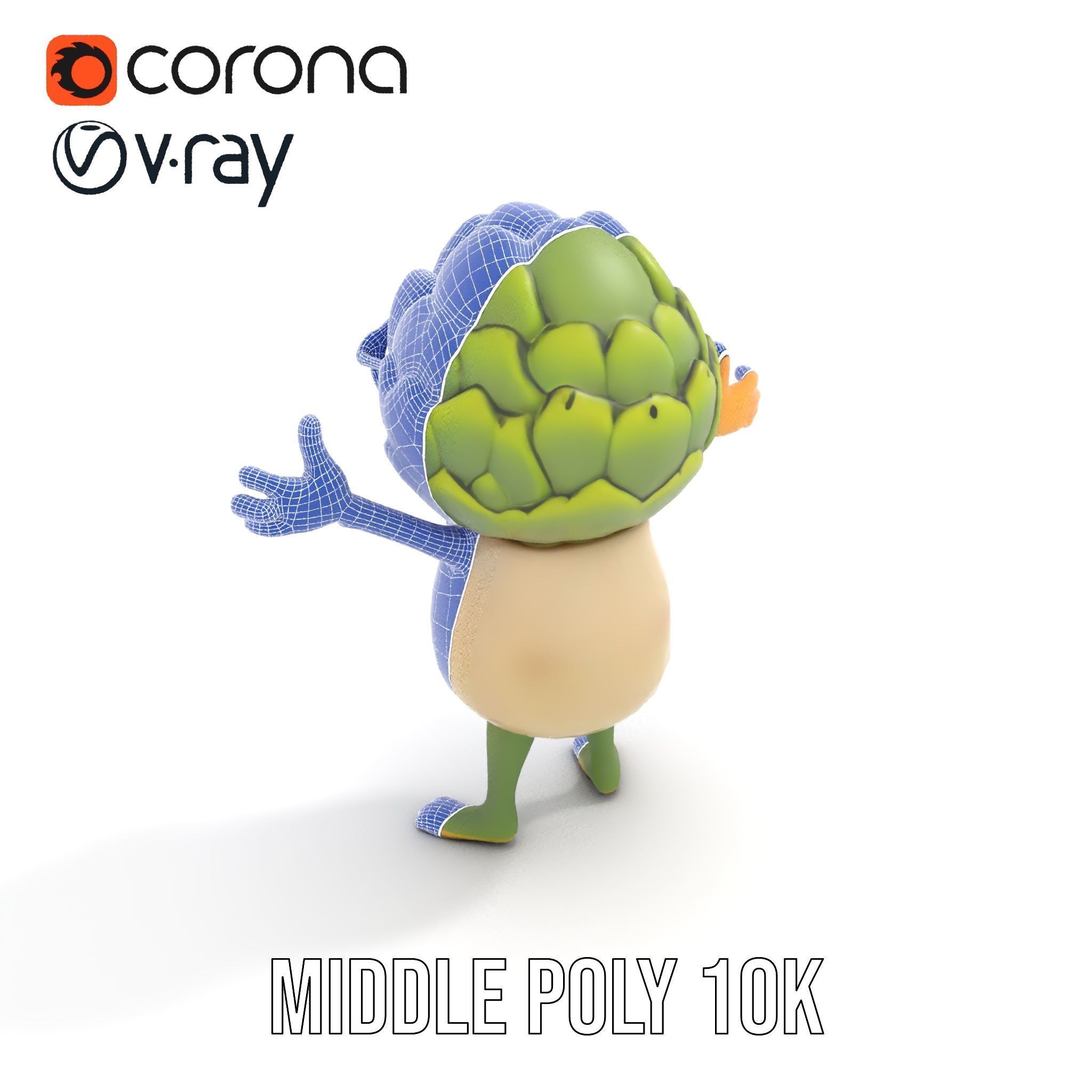 Artichoke Character Rigged and Animated with Glasses and Bowtie Low-poly 3D model_36