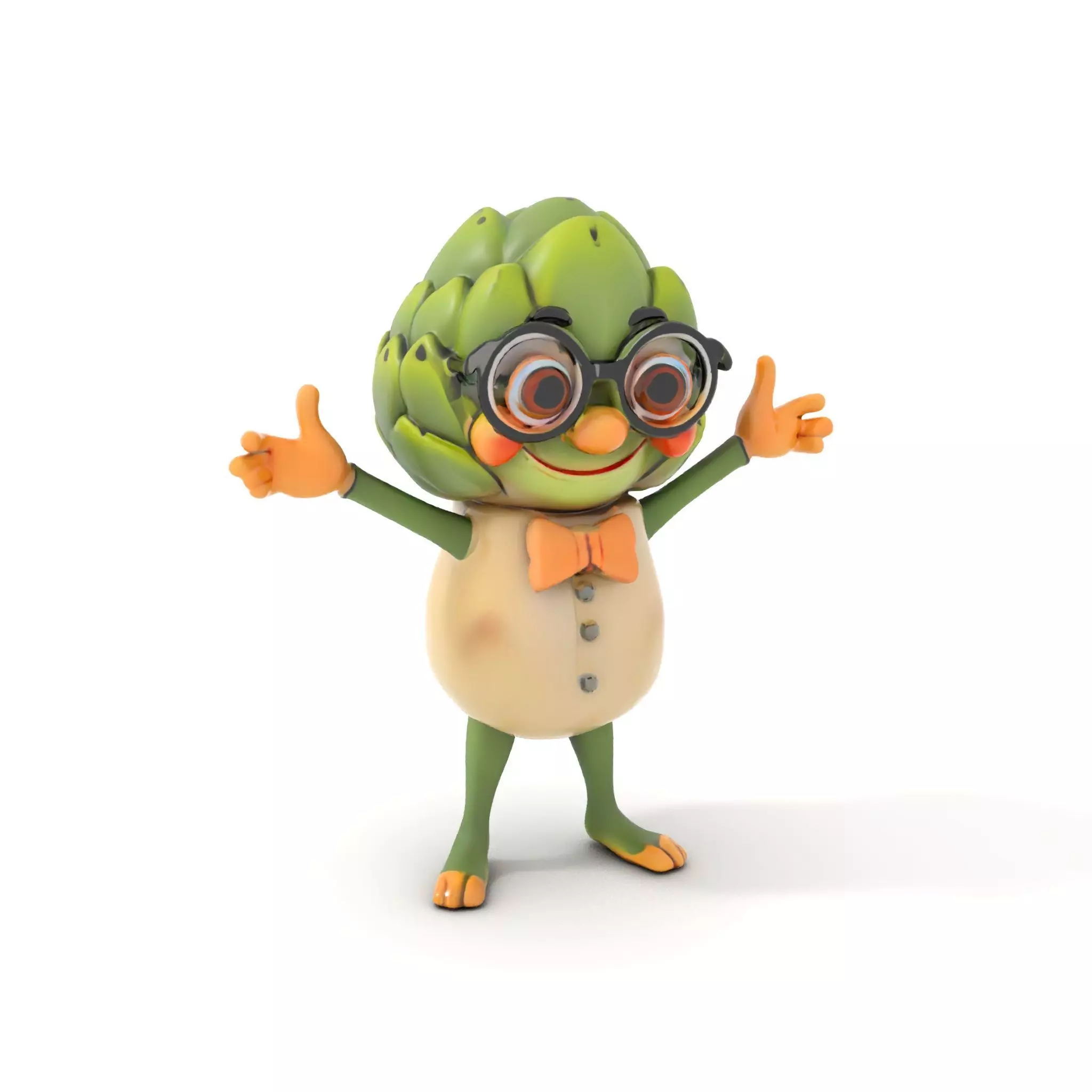 Artichoke Character Rigged and Animated with Glasses and Bowtie Low-poly 3D model_0