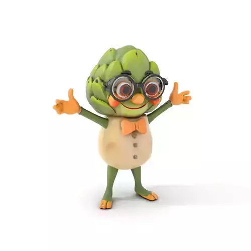 Artichoke Character Rigged and Animated with Glasses and Bowtie