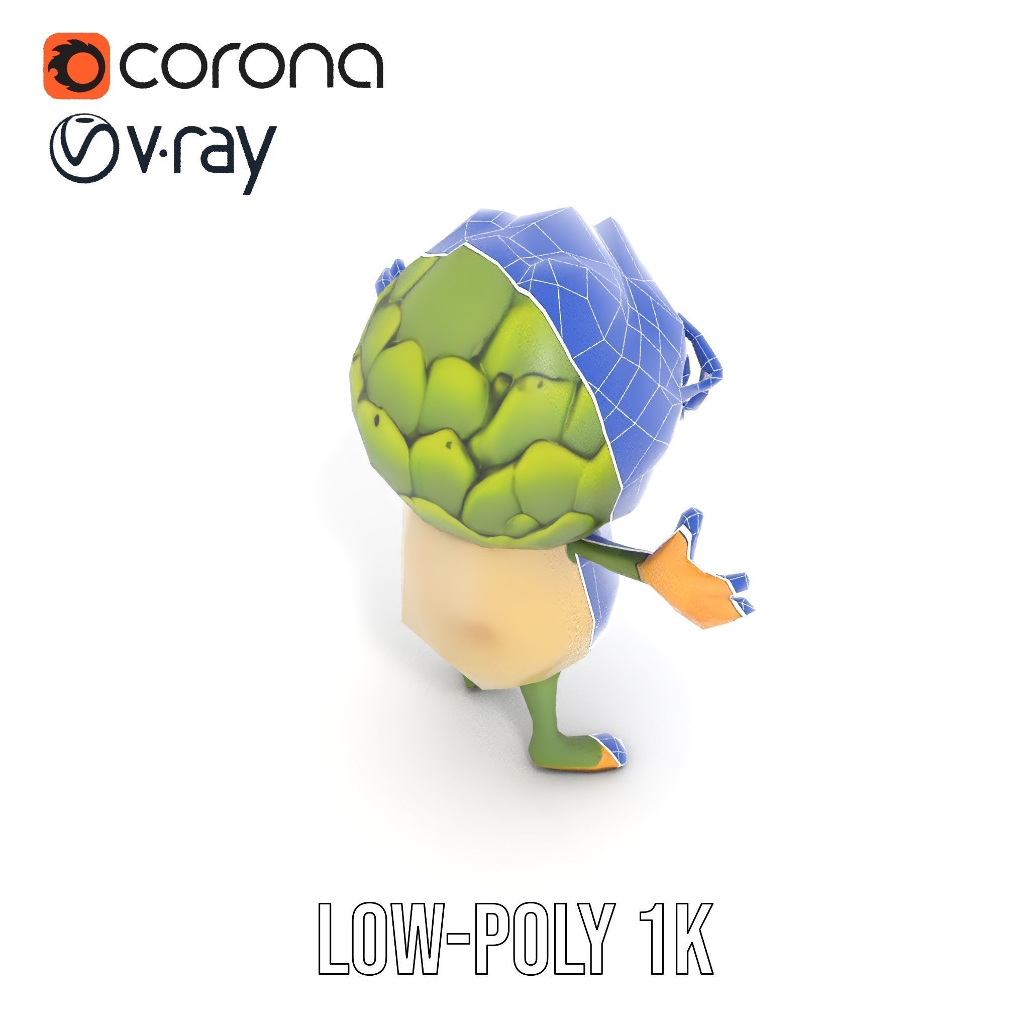 Artichoke Character Rigged and Animated with Glasses and Bowtie Low-poly 3D model_29