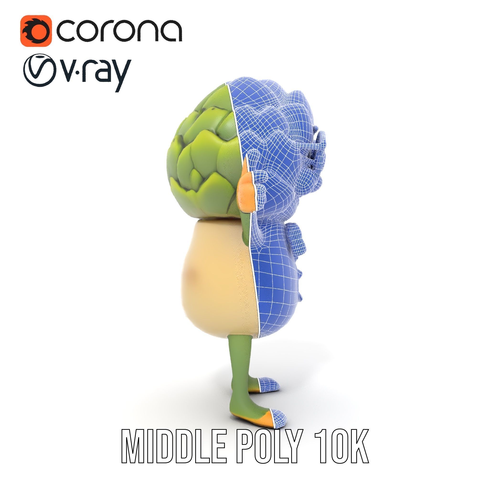 Artichoke Character Rigged and Animated with Glasses and Bowtie Low-poly 3D model_25
