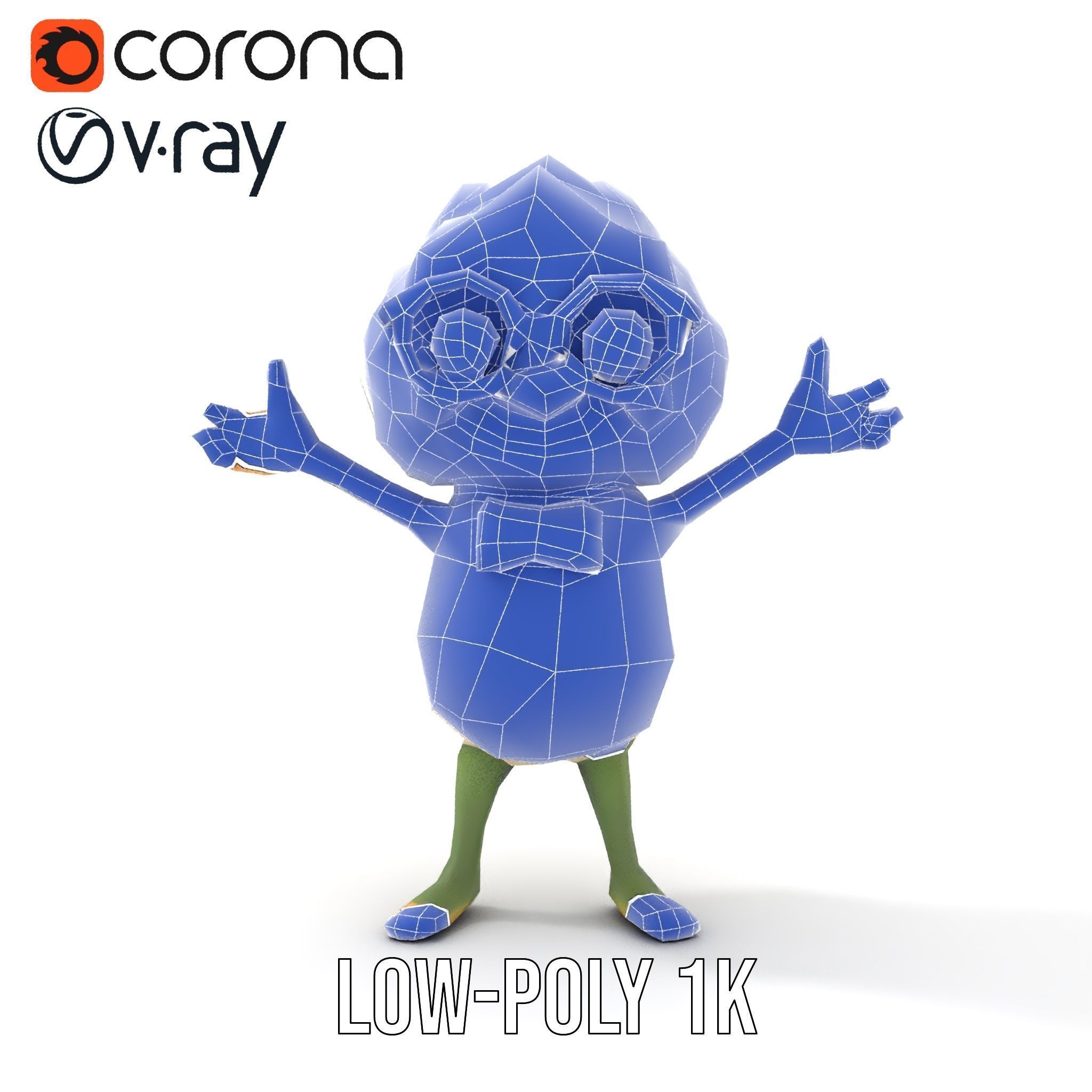 Artichoke Character Rigged and Animated with Glasses and Bowtie Low-poly 3D model_32