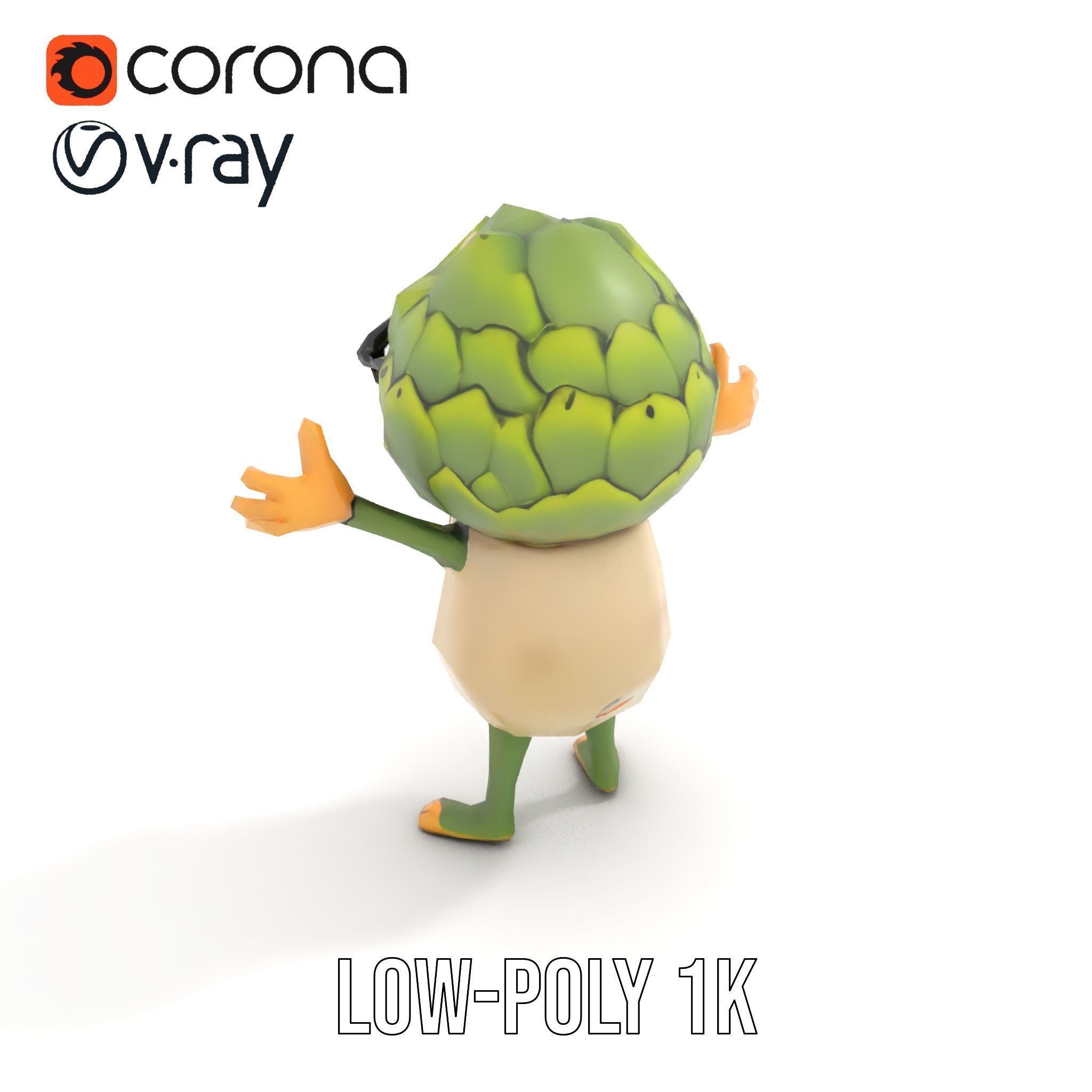 Artichoke Character Rigged and Animated with Glasses and Bowtie Low-poly 3D model_9