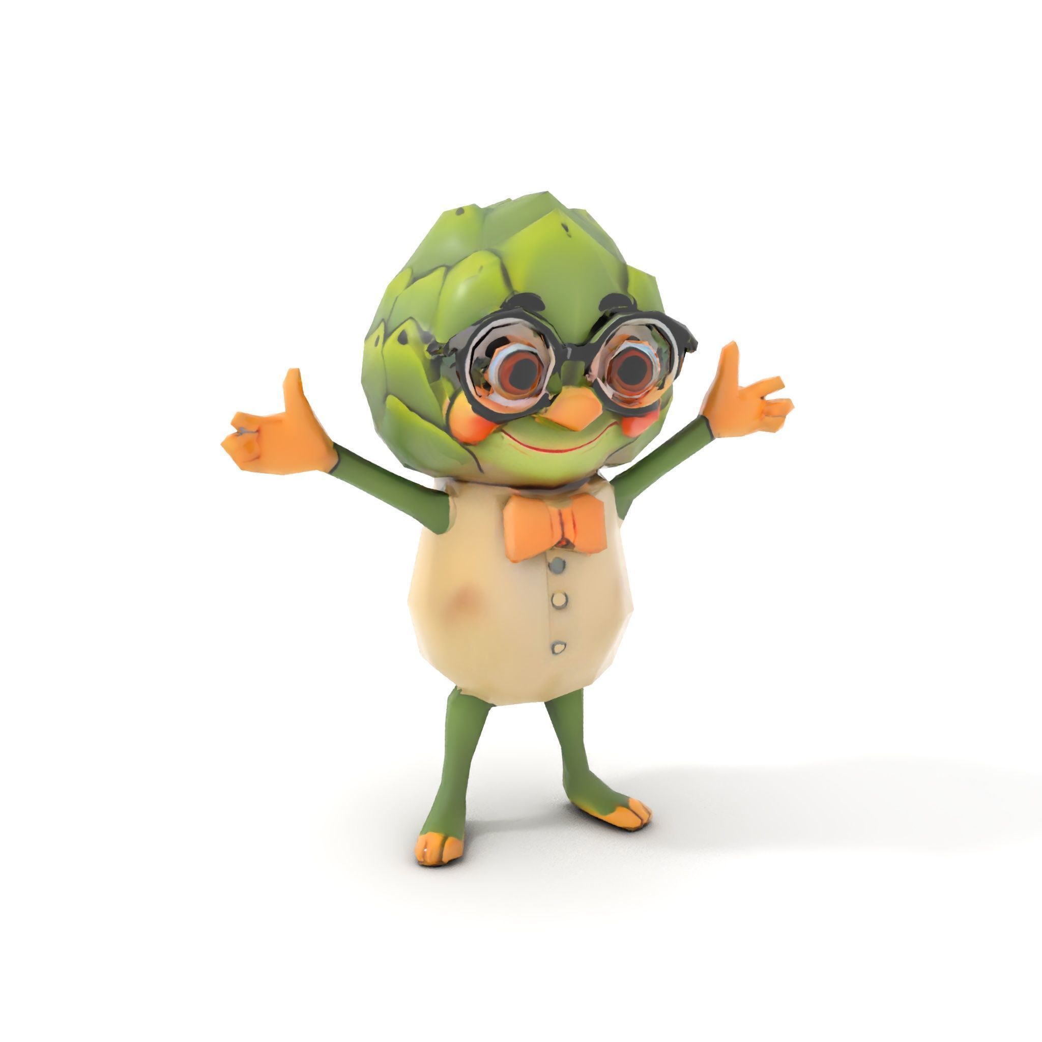 Artichoke Character Rigged and Animated with Glasses and Bowtie Low-poly 3D model_8