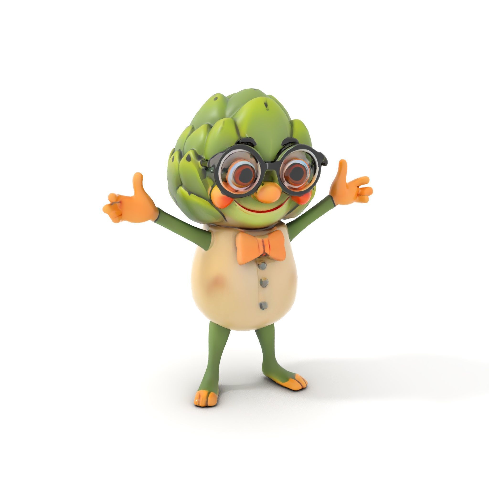 Artichoke Character Rigged and Animated with Glasses and Bowtie Low-poly 3D model_11