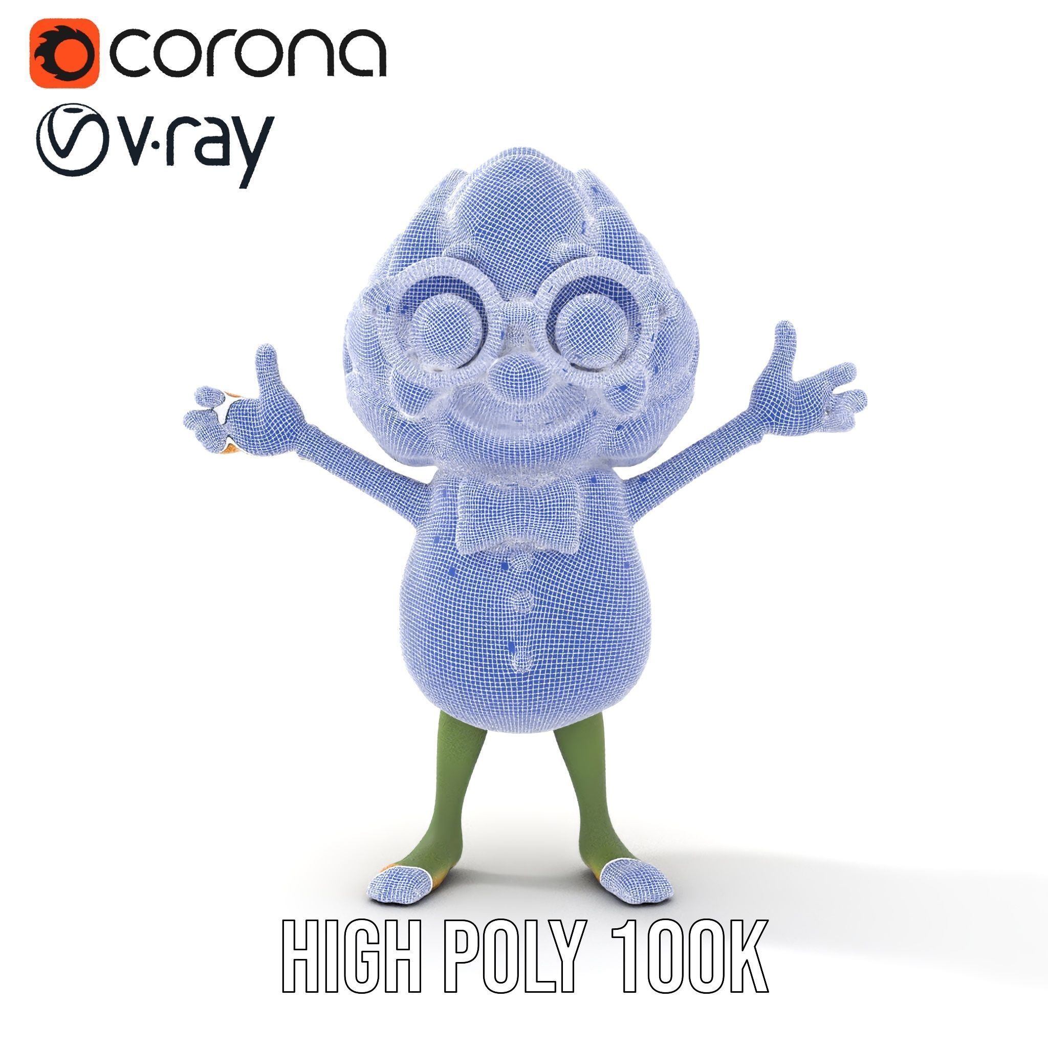 Artichoke Character Rigged and Animated with Glasses and Bowtie Low-poly 3D model_35