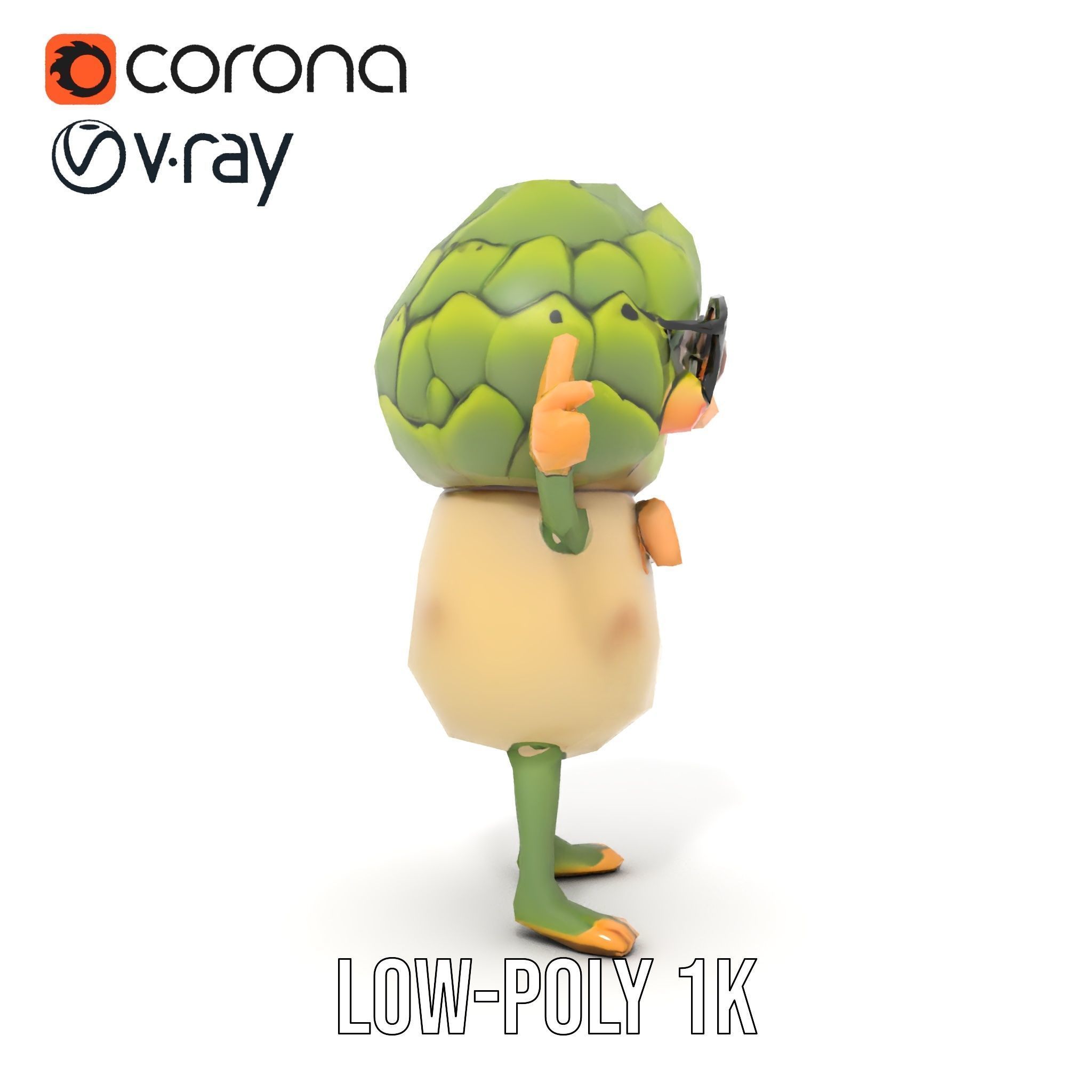 Artichoke Character Rigged and Animated with Glasses and Bowtie Low-poly 3D model_17
