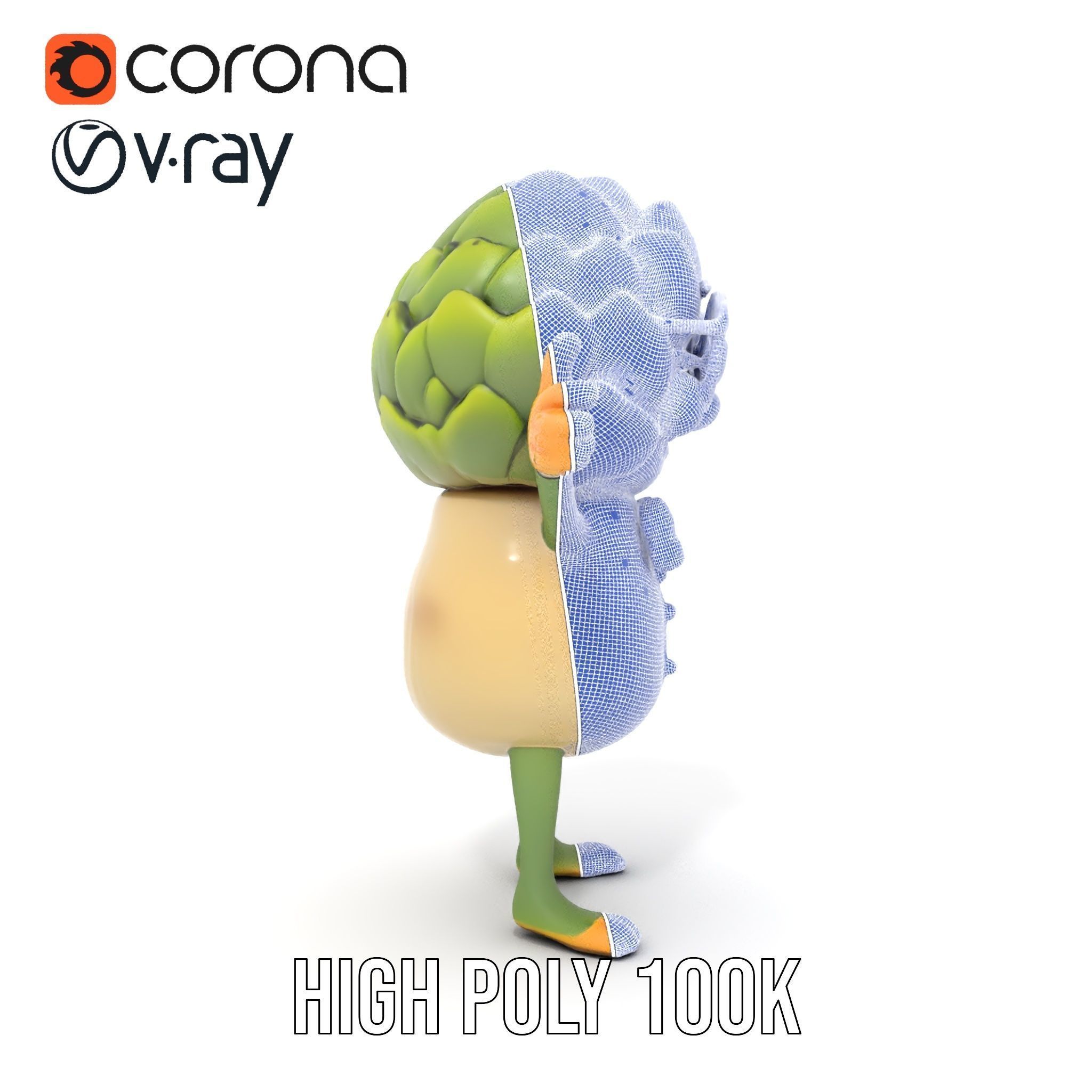 Artichoke Character Rigged and Animated with Glasses and Bowtie Low-poly 3D model_37