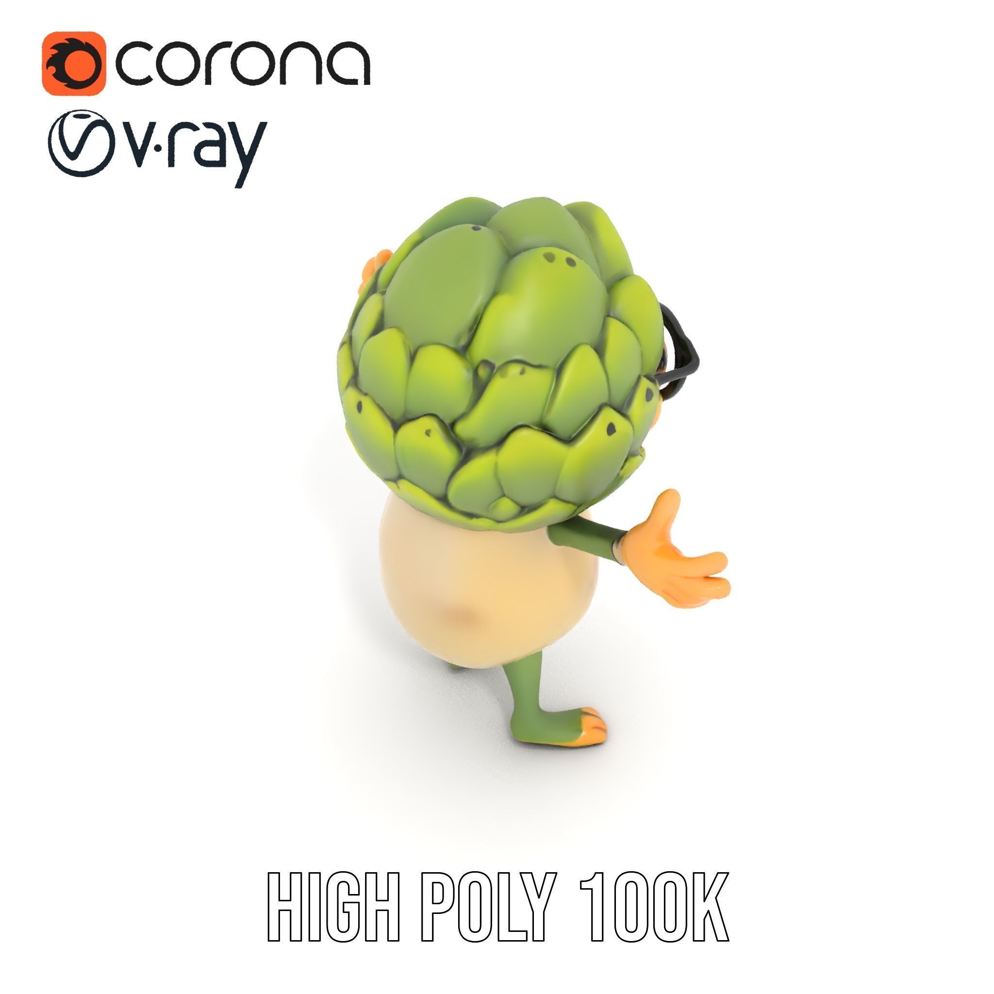 Artichoke Character Rigged and Animated with Glasses and Bowtie Low-poly 3D model_21