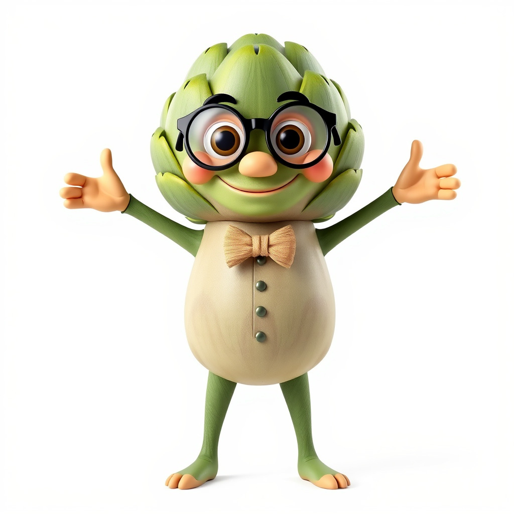 Artichoke Character Rigged and Animated with Glasses and Bowtie Low-poly 3D model_3