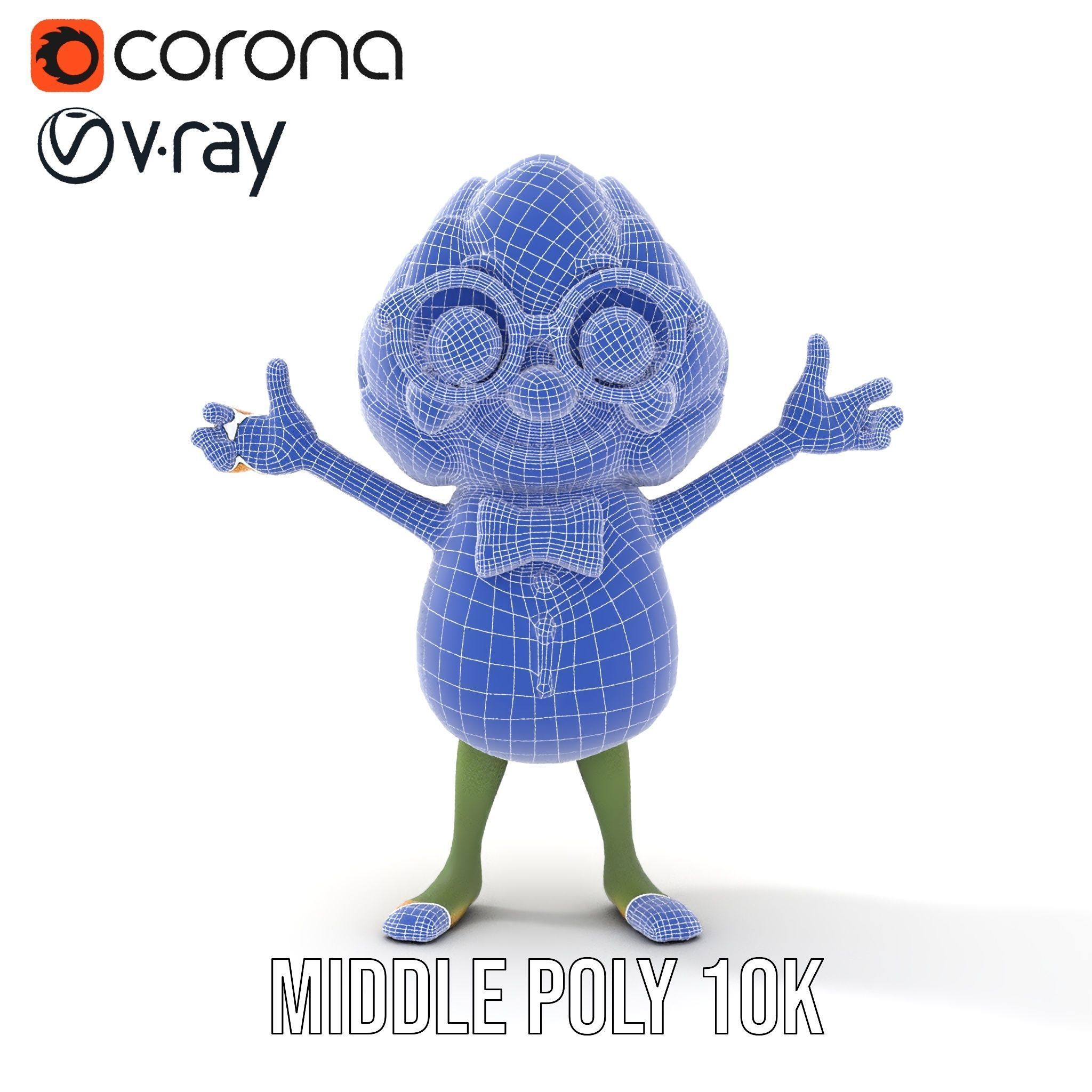Artichoke Character Rigged and Animated with Glasses and Bowtie Low-poly 3D model_22