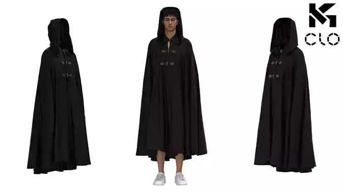 Fantasy  Hooded Cloak Cape Robe Clo3D Marvelous Designer