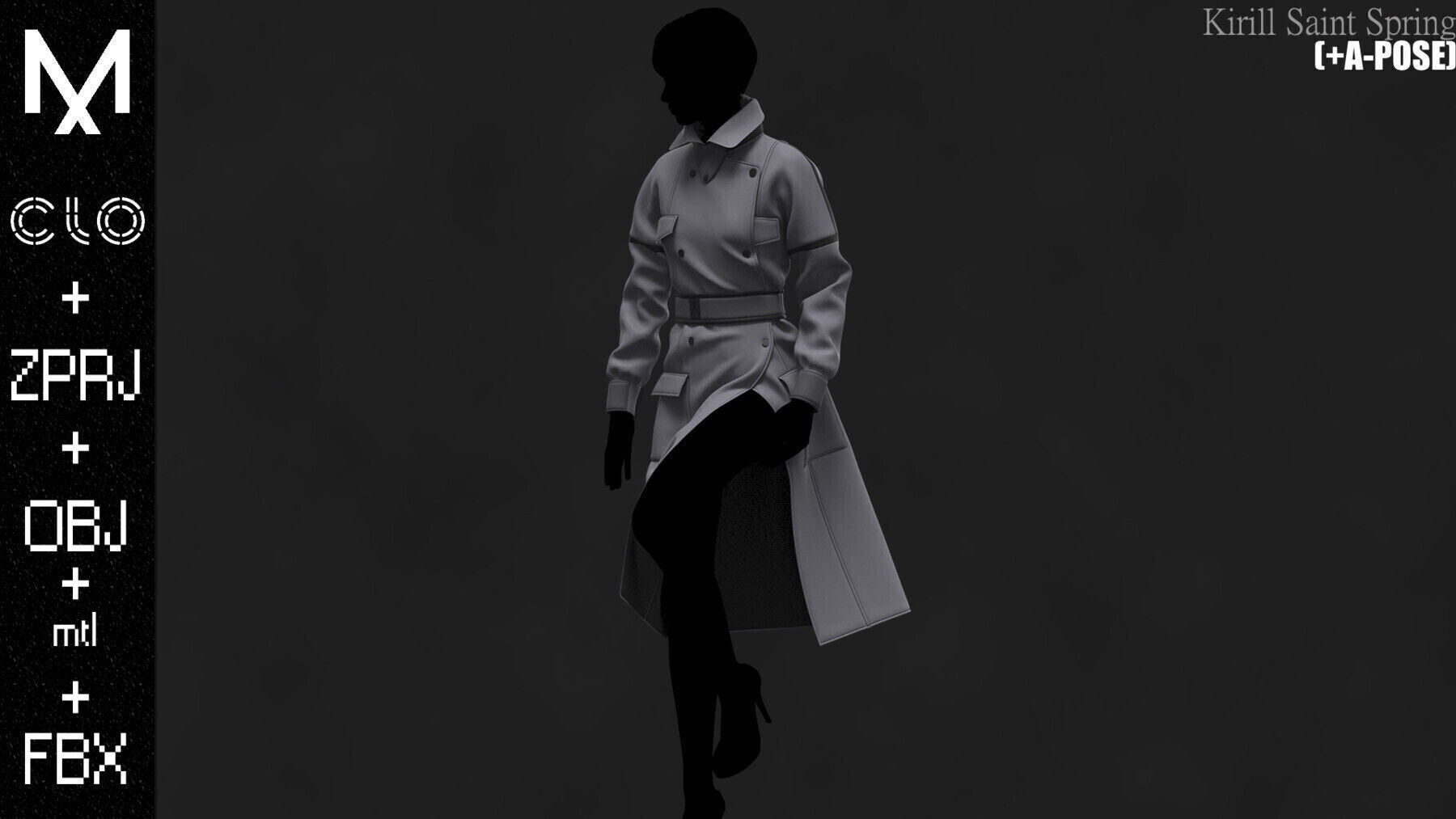 New Coat Female Marvelous designer Clo3d OBJ mtl FBX ZPRJ 3D model_3