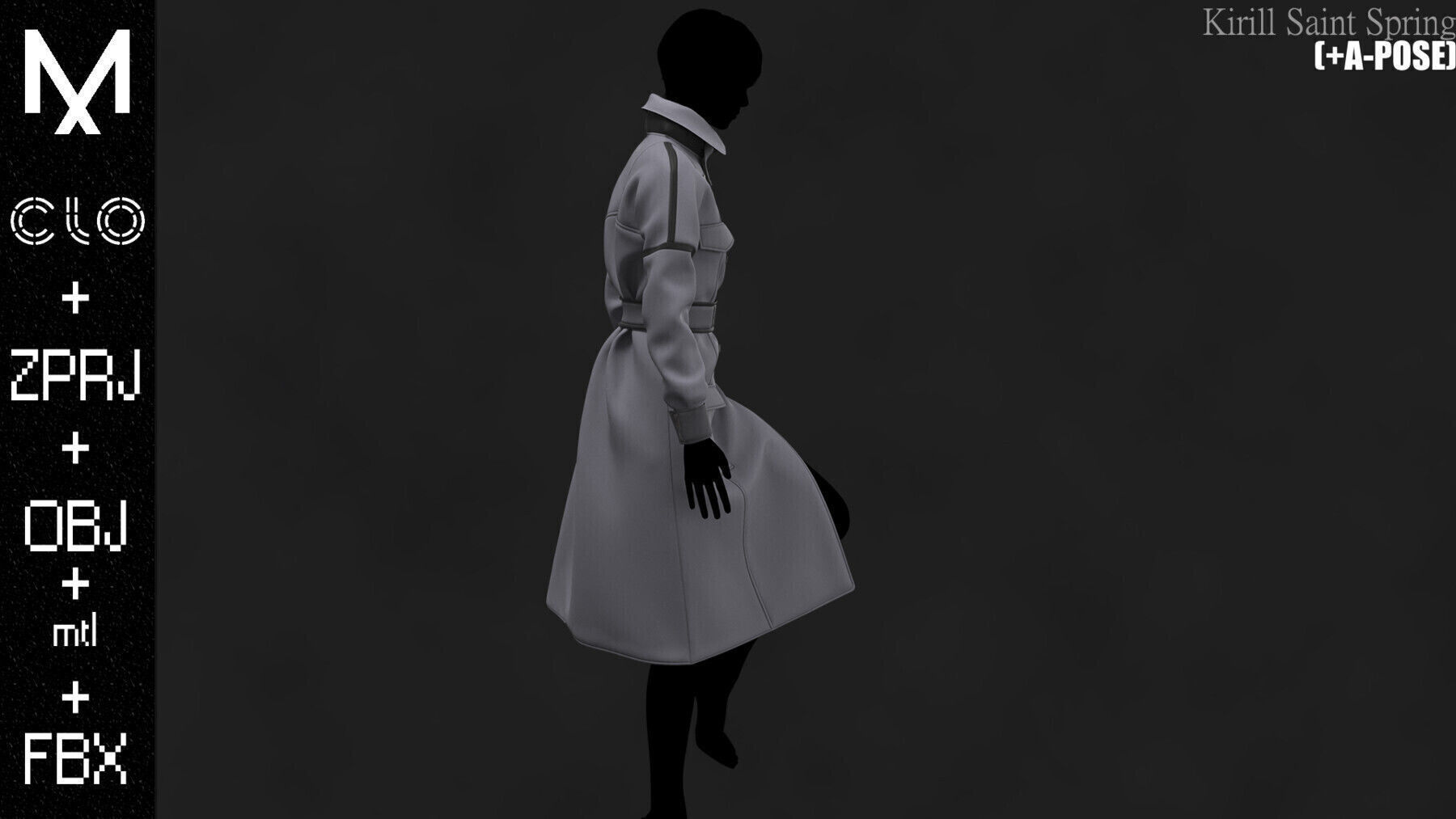New Coat Female Marvelous designer Clo3d OBJ mtl FBX ZPRJ 3D model_1
