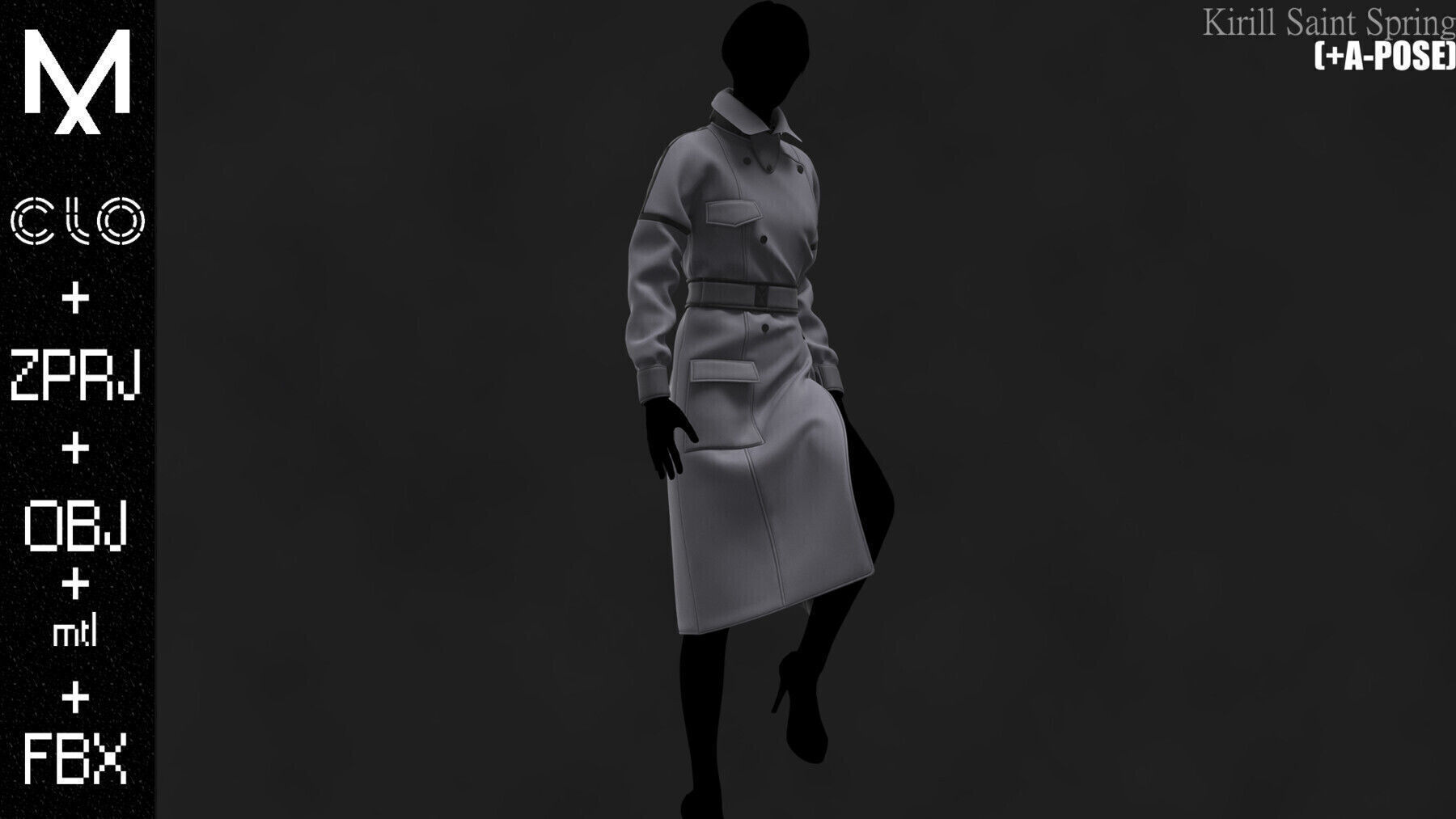 New Coat Female Marvelous designer Clo3d OBJ mtl FBX ZPRJ 3D model_7