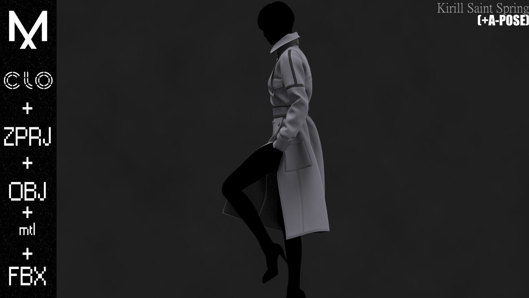 New Coat Female Marvelous designer Clo3d OBJ mtl FBX ZPRJ 3D model_2