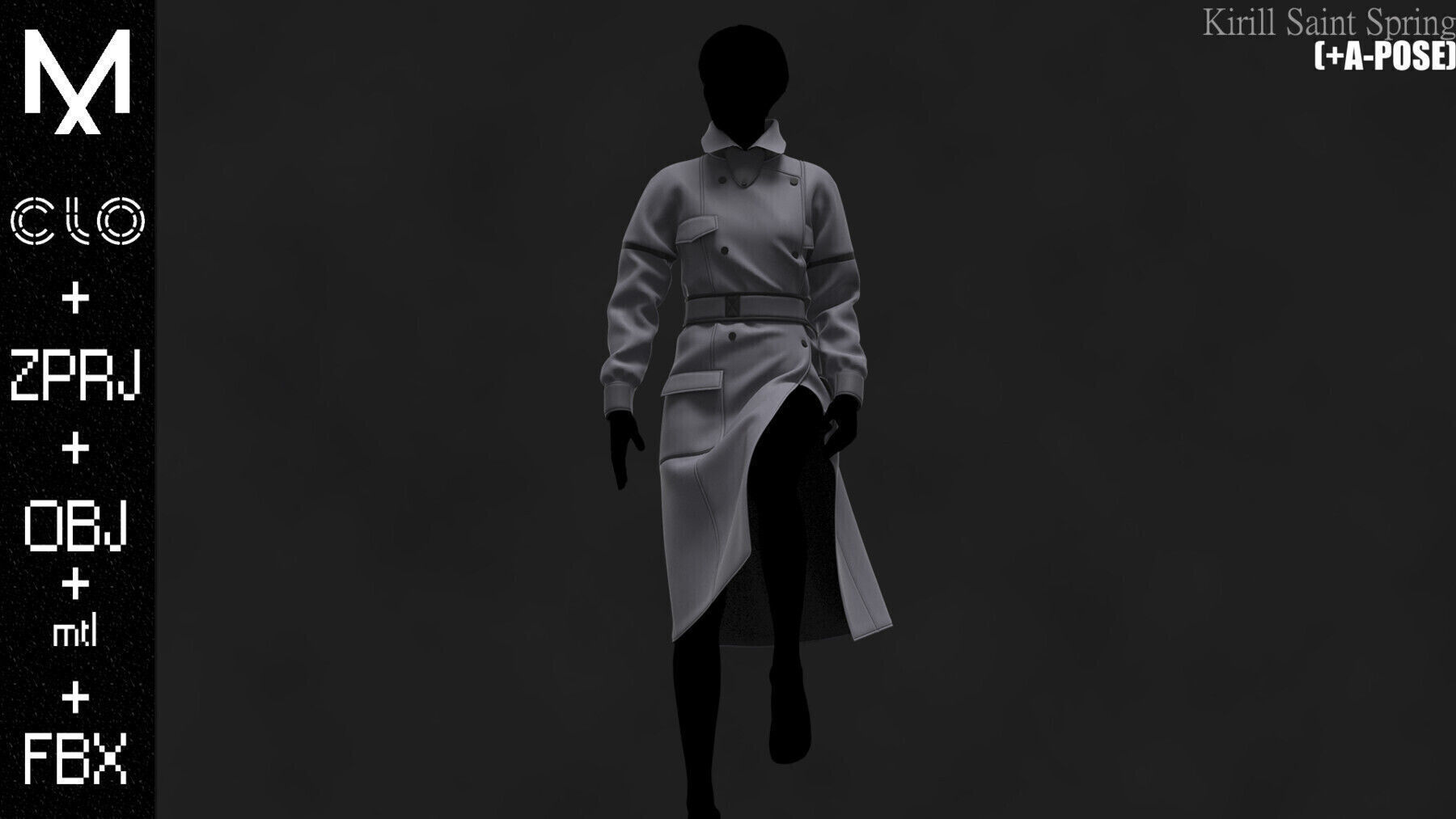 New Coat Female Marvelous designer Clo3d OBJ mtl FBX ZPRJ 3D model_8