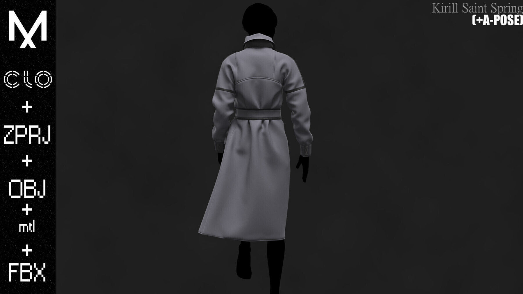 New Coat Female Marvelous designer Clo3d OBJ mtl FBX ZPRJ 3D model_6