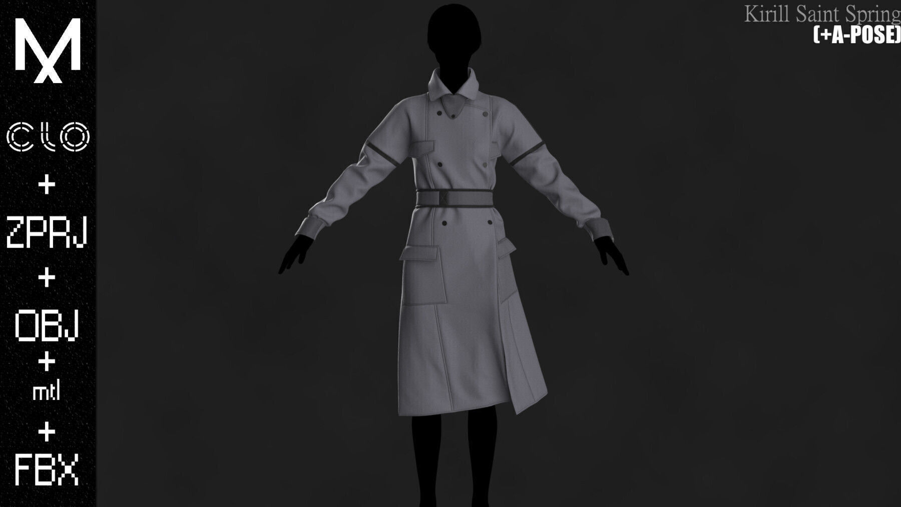 New Coat Female Marvelous designer Clo3d OBJ mtl FBX ZPRJ 3D model_5