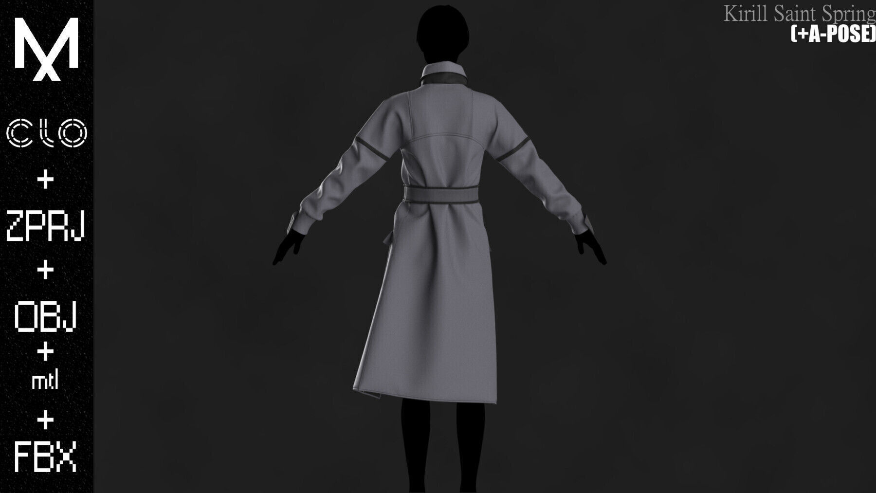 New Coat Female Marvelous designer Clo3d OBJ mtl FBX ZPRJ 3D model_4