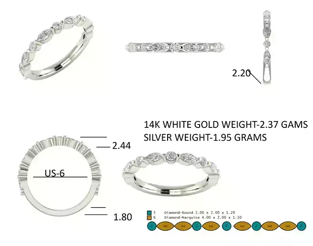 3DM Marquise cut stone and round cut half eternity band ring 3D print model