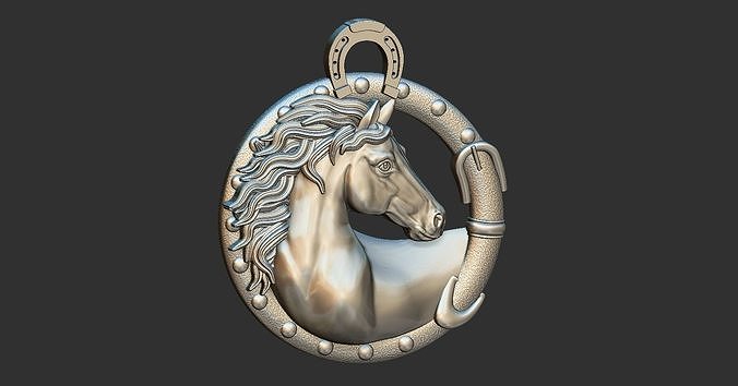 Lucky Horseshoe Horse Head Pendant 3D print model