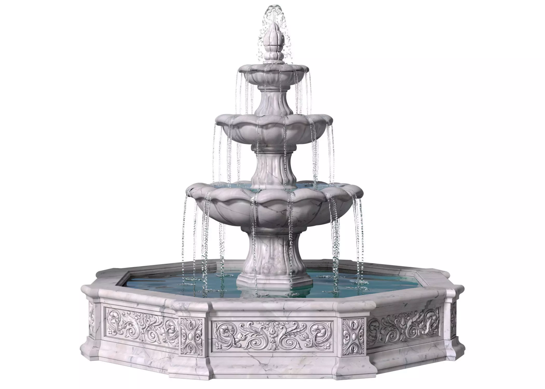 Large classic white garden marble outdoor Fountain 3D model_0