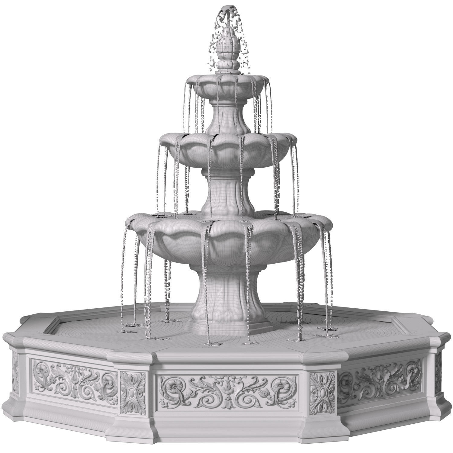 Large classic white garden marble outdoor Fountain 3D model_4