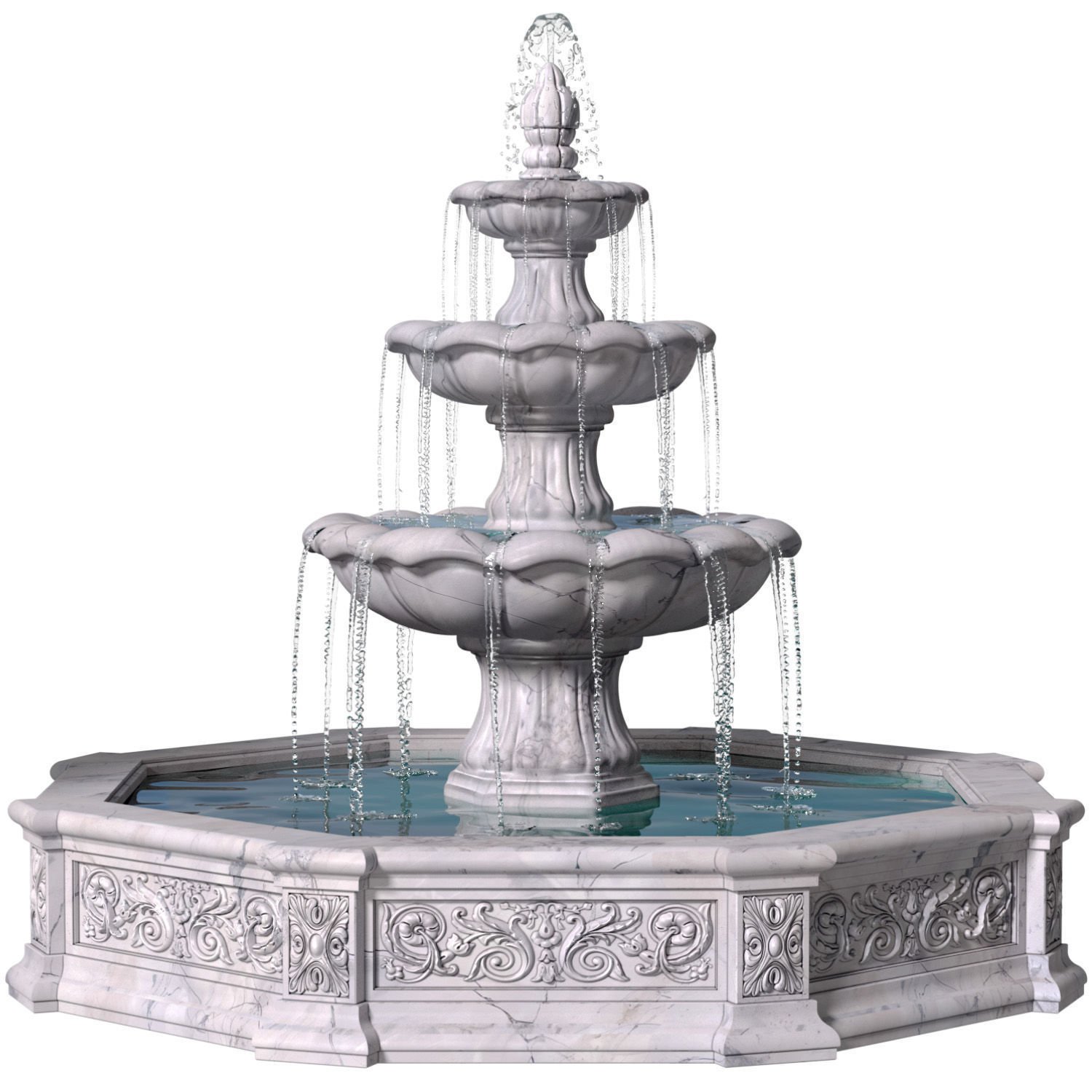 Large classic white garden marble outdoor Fountain 3D model_1