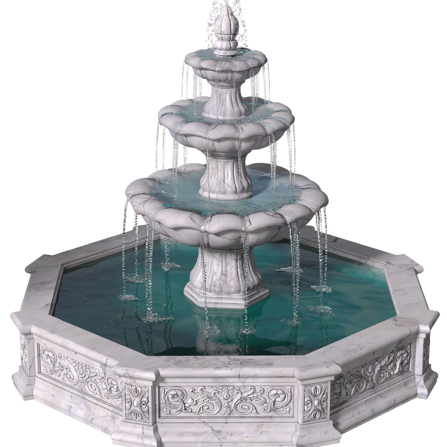 Large classic white garden marble outdoor Fountain 3D model_2
