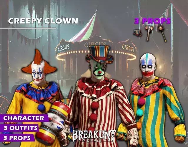 Creepy clown - 3 outfits and 3 assets 3D model