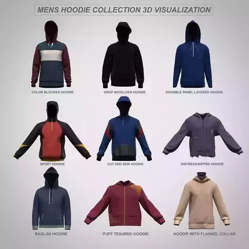 Mens hoodie collection Low-poly 3D model
