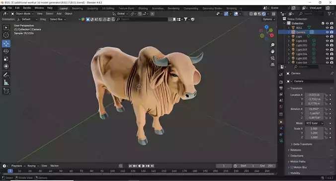 Realistic Bull 3D Model for Games Simulation and VFX