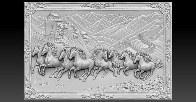8 horses CNC Relief Model 3D print model