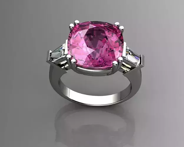 White Gold Baguette And Cushion Ring