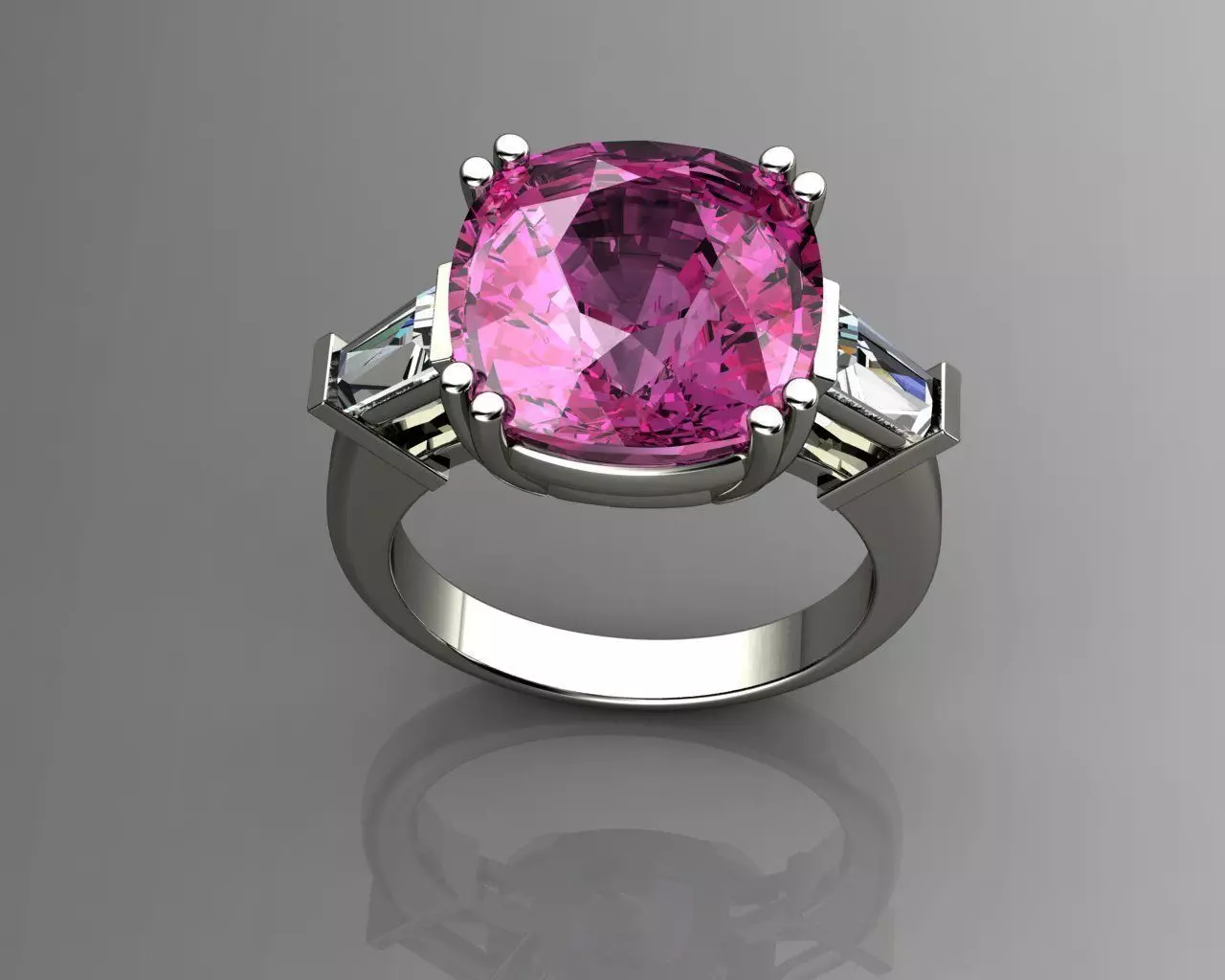 White Gold Baguette And Cushion Ring 3D print model