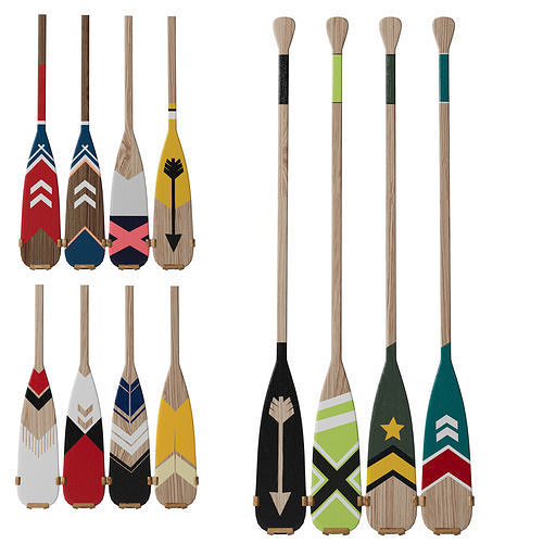 Decorative painted oars set Part three 3D model