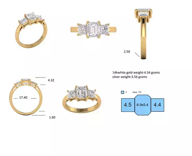 3DM Vintage three stone wedding ring for her