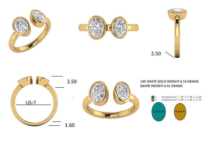 3DM Minimalist two stone wedding ring for women 3D print model